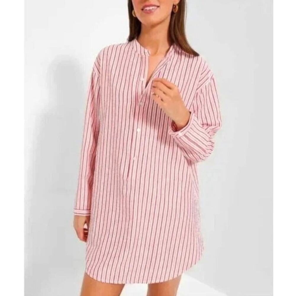 NWT Tuckernuck Bodie Seersucker Shirt Dress Women's Medium Strawberry Stripe
